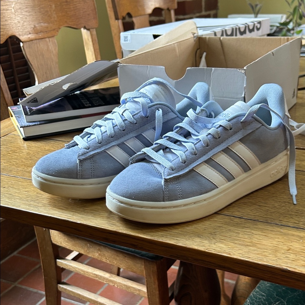 adidas Light Blue Suede Low-Top Sneakers with White Stripes